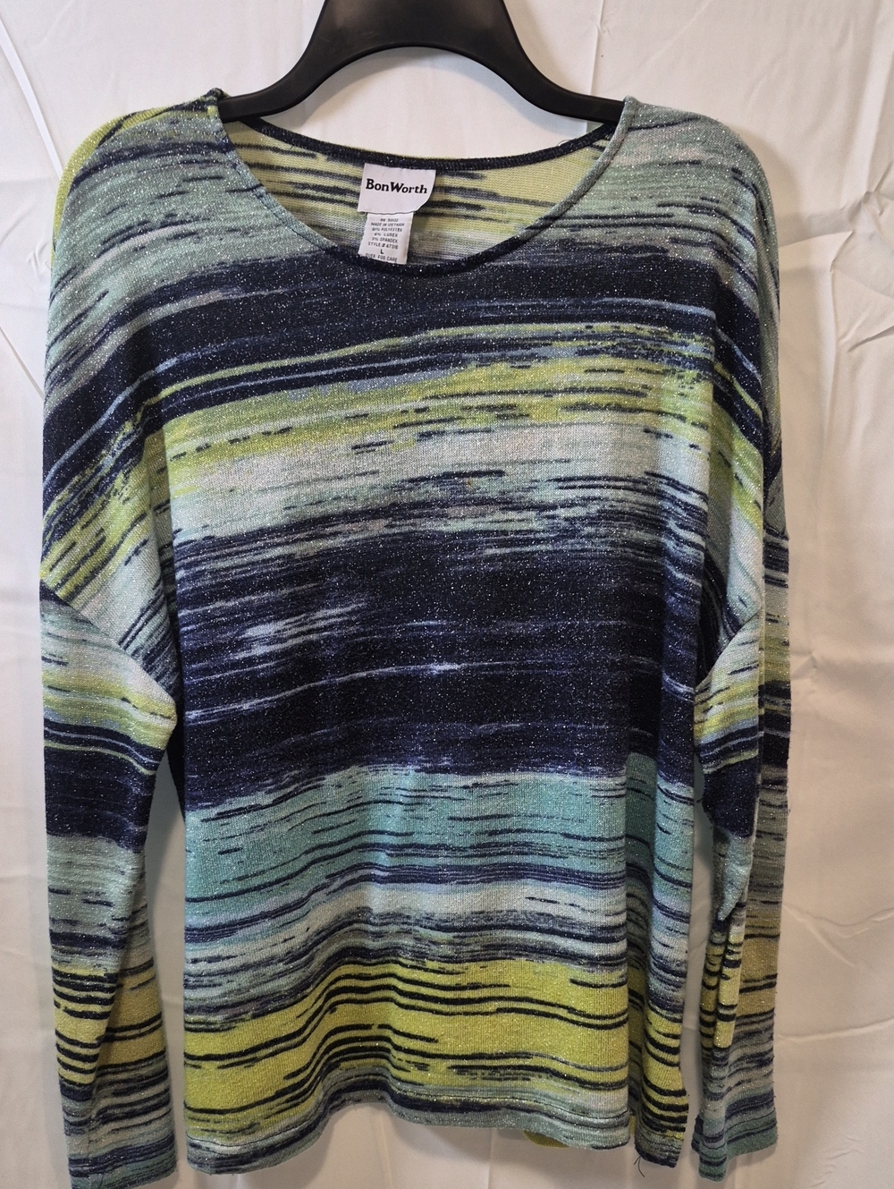 BonWorth Striped Crewneck Sweater in Blue and Lime